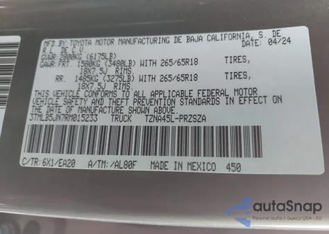 2024 Toyota Tacoma Trd Sport from USA, damaged, VIN 3TMLB5JN7RM015233